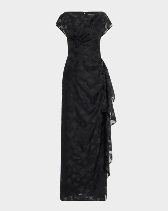 Florence Draped Short-Sleeve Fli Coupe Gown